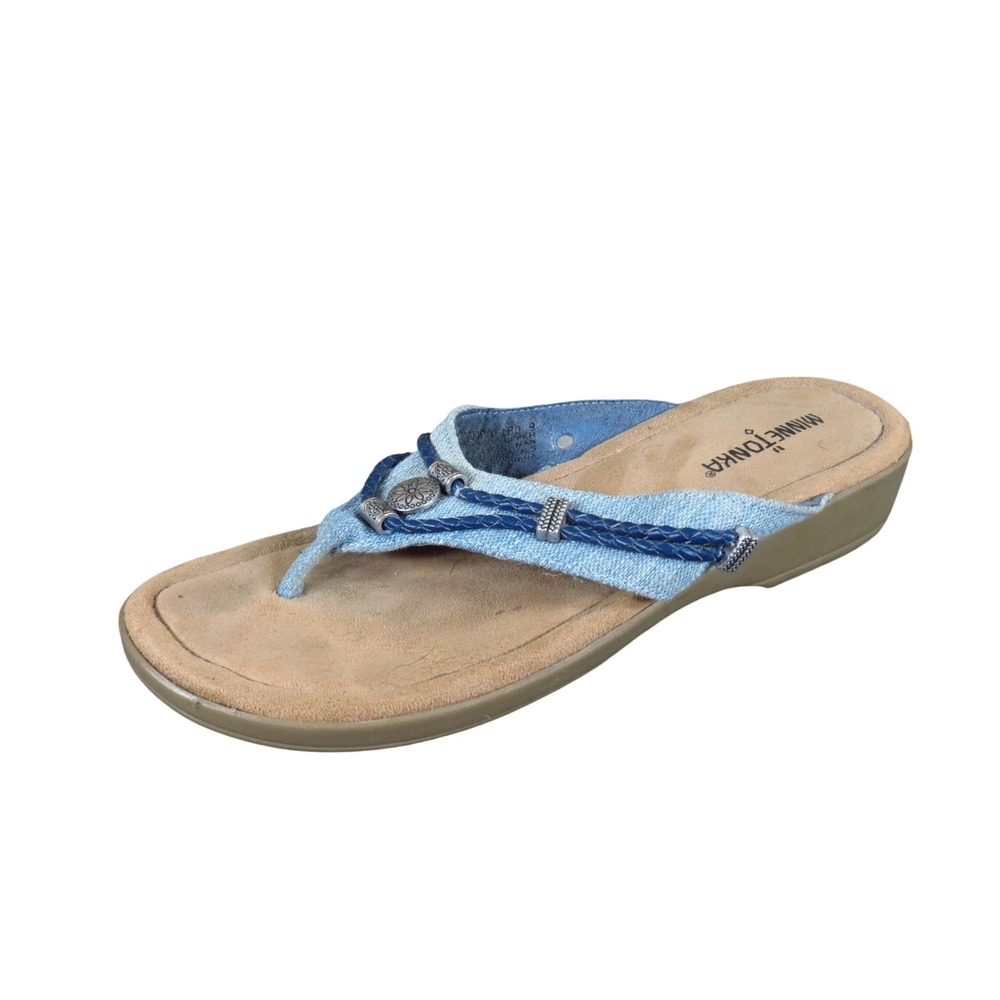 Minnetonka Silverthorne 360 Womens Thong Sandal Size 9 Walking Blue Denim Fabric